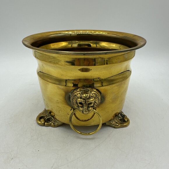 Small Brass Planter Pot Jardiniere Container Footed Lion 5.5” - Picture 1 of 13